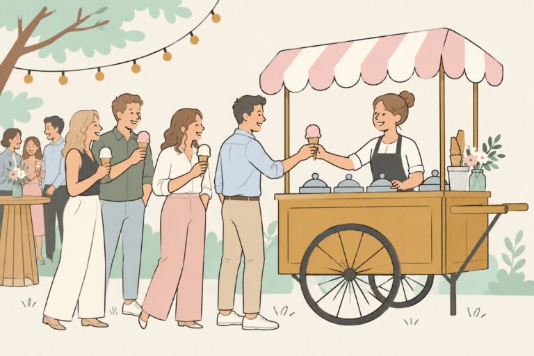 Illustratie: collega's krijgen een ijsje bij de ijskar