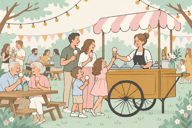 Illustratie: buurtfeest met de ijskar